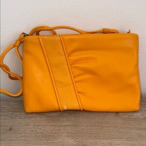 Orange faux leather shoulder purse handbag crossbody
